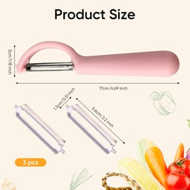 Peeler for Tupper with 2 Replacement Blades, Potato Peeler Asparagus Peeler Blades, for Tupperware Peeler, Easy to Clean, Vegetable Peeler, Stainless Steel, Carrot Peeler, Cucumber Peeler (Pink)
