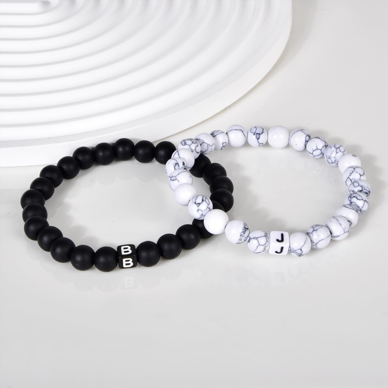 Lantine Set of 2 with Letter Bracelets 8 mm Natural