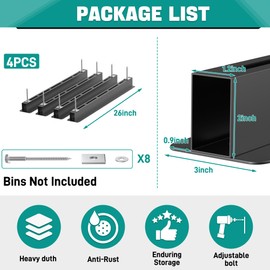 EVERHANGER Ceiling Storage Rack, Heavy Duty Overhead Garage Storage Rack, Adjustable Ceiling Bin Storage System, 4 Sets for 3 Bins, 26 Inch