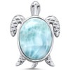 CloseoutWarehouse Oval Natural Larimar Decorated Turtle Charm Pendant Sterling Silver
