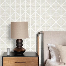 Aniboo Modern Geometric Peel and Stick Wallpaper Boho Contact Paper for Cabinets and Drawers 17.3"x197" Neutral Striped Wallpaper Self Adhesive Removable Wallpaper for Bedroom Bathroom Waterproof