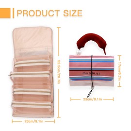ZELICONTU Striped Foldable Makeup Bag Travel Toiletries Organizer, 4-in-1 Detachable Multi-Compartment Cosmetic Bag For Women Travelers - Portable Toiletries Travel Bag & Makeup Organizer, carneose