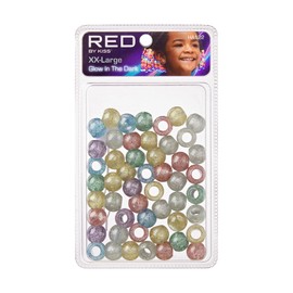 Red by Kiss Glow in The Dark Hair Beads, Colorful Illuminating Beads for Hair Braids, Fun All Ages Hair Accessory for Hair Twists and Cornrows (XXLarge, Glitter Assorted)