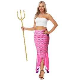 Disfraz de sirena pequeña para mujer, falda larga de cola de Halloween, falda de baile de cintura elástica, color rosa, talla M