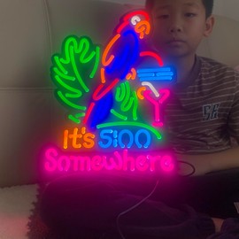 Jigsaw Puzzle IT'S 5:00 FIVE OCLOCK SOMEWHERE Neon Light Sign, Man Cave Men LED Light, Home Wall Signs Gifts, Decorations, Palm Tree, Beach, Sun, Tiki Bar, Garage, Accessories, Cart, Party, Bedroom, Led Sign, Lights