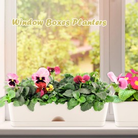 2-Pack Large Window Boxes Planters 16 Inch Rectangle Plant Box Rectangular Planters for Outdoor and Indoor Plants Plastic Windowsill Planter for Herbs Vegetable Flowers Long Window Sill Planters