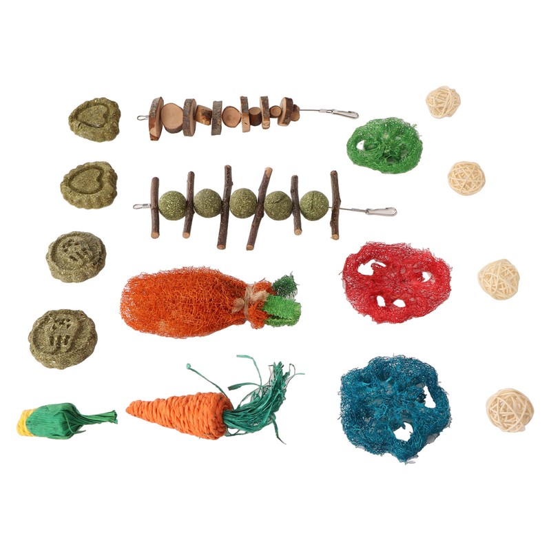 Rabbit Hanging Chew Toys Wood Grass Ball String Loofah Carrot