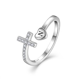 Starchenie Cross Initial Ring for Women 925 Sterling Silver Letter N Alphabet Adjustable Ring Size 7