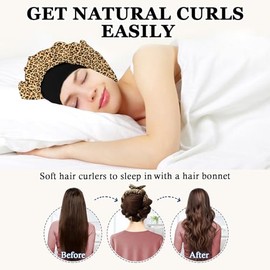 Gwabee- Diadema para Rizos Nocturnos sin Calor - Cinta Suave de 70" para Cabello Largo, Juego de 9 Varillas para Rizar - Leop