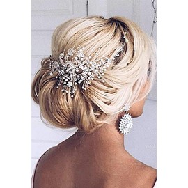 Deniferymakeup Wedding Hair accessories Crystal Bridal Headband Bridal Hair Vine Rose Gold Wedding Headpiece Bridal Hair Pieces Gold Crystal Crown Tiara (Silver)