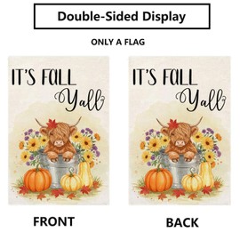 It's Fall Ya'll Garden Flag 12×18 Inch Double Sided Burlap Cow Pumpkin Maple Leaves Floral Outside Autumn Harvest Thanksgiving Holiday Yard Decor