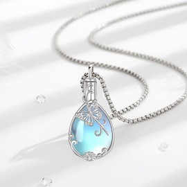 EUDORA Harmony Ball 925 Sterling Silver Butterfly Urn Necklace for Ashes, Moonstone Butterfly Urn Pendant Cremation Locket Memorial Gift, 22"