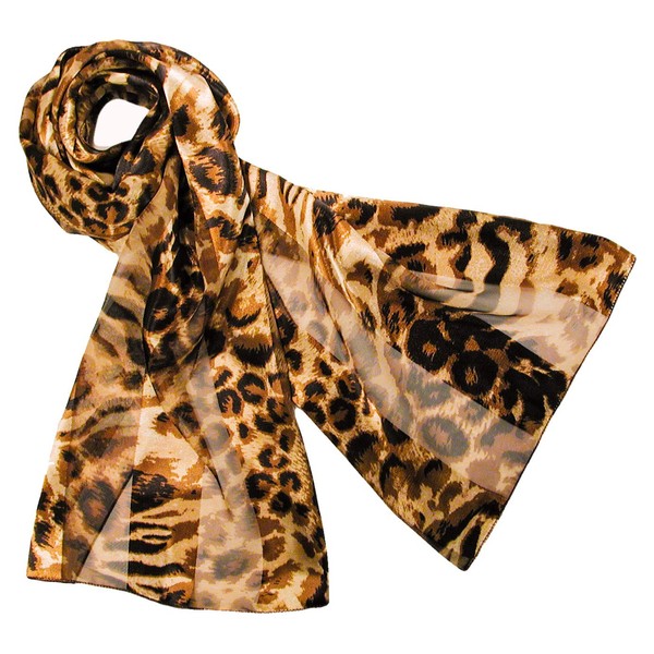 Evening Elegance Animal Print Long Silky Satin Chiffon Neck Scarves,