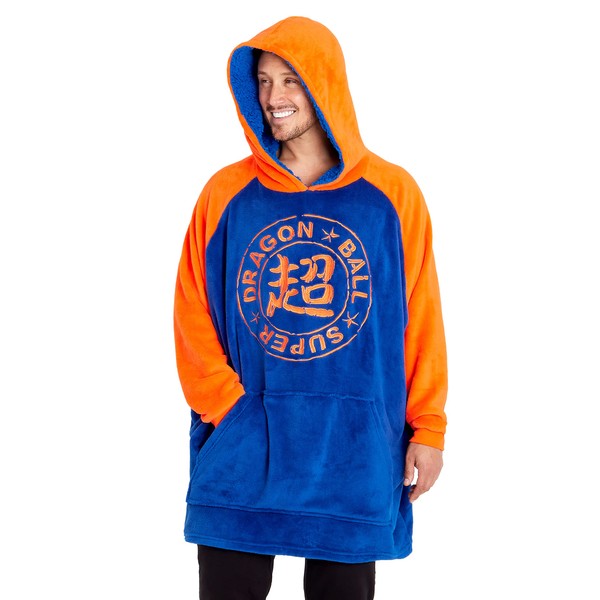 Dragon Ball Z Men's Plaid Pullover - Oversized Fleece Sweatshirt, Blue / Orange