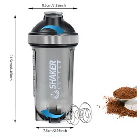 XTK Shaker Bottle Clear Protein Shaker Cup with Mixing Ball 16OZ Leak-Proof Extra-Durable Gym Bottle for Work Out,Shaker for Protein Power Shakes,Handle Portable,Curved Bottom,BPA Free(Black)