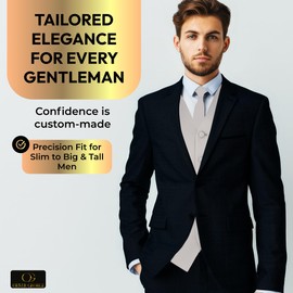 Oliver George 4pc Men's Solid Formal Suit Waistcoat Tuxedo Dress Vest Necktie Bowtie Handkerchief Set for Suit or Tuxedo Silver Large