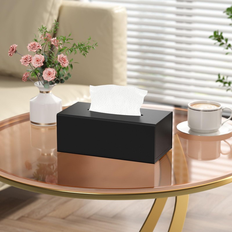 AITEE Acrylic Tissue Box Cover: Black Rectangle Tissue Holder Napkin