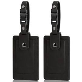 Premium Genuine Leather Luggage Tags for Suitcases - Quick Release, Privacy Protection, Elegant and Durable, Travel Essential Luggage Tag - 2 Pack Black