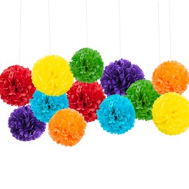 Rainbow Tissue Hanging Paper pom poms Decorations,colour Tissue Hanging Paper Pom Poms Flower Ball Wedding Birthday Party baby Shower Decorate，6 Colors of 12 Inch, 10 Inch