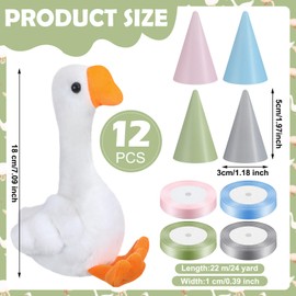 Blueweenly 12 Set One Silly Goose Birthday Decor 1st Baby Shower Party Favor 7. 1 Inch White Geese Plush Stuffed Animal with Mini Party Hats and Pink Blue Green Gray Ribbons for Kids Gift(Elegant)