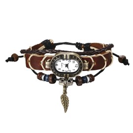 JewelryWe Womens Leather Wristwatch Multi-Layer Bohemia Bracelet Watch Classic Weave Wrap Quartz Watch, for Xmas