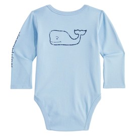 vineyard vines Baby Long-Sleeve Vintage Whale Body Suit, Jake Blue, 0-3