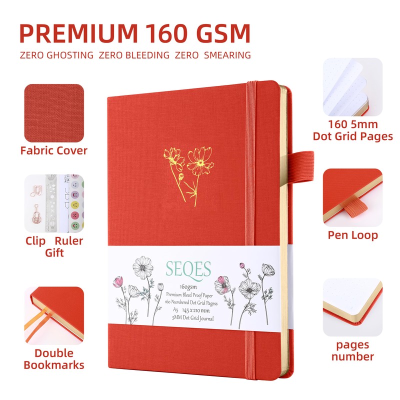 SeQeS Dotted Journal - A5 Dot Grid Notebook with pages