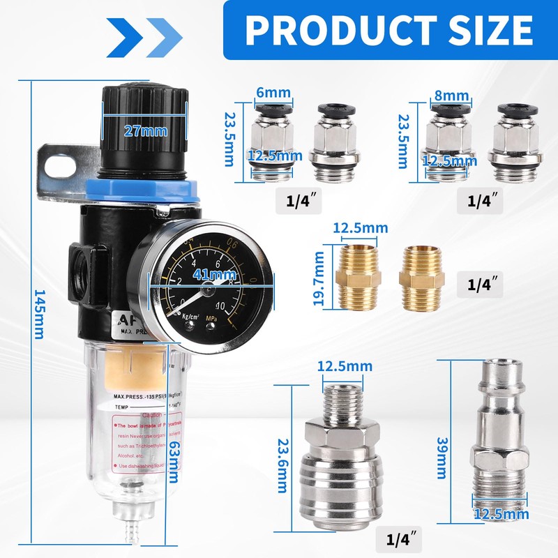 SWAWIS Pressure Regulator Compressed Air Water Separator Compressed Air 1/4