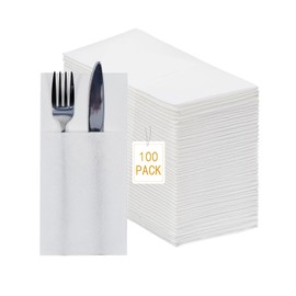 DealbyBox 100pcs Linen Feel Napkins, 1/8 Prefolded, Disposable Airlaid Paper Napkins with Built in Flatware Pocket, Heavy-duty Dinner Napkins for Restaurant,Party,Wedding& Dinner (100Pack, Black)