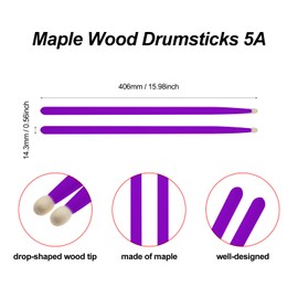 CashBeat 5A Maple Wood Drumsticks, Non-Slip Grip, Classic Purple Drum Stick for Kids Adults Beginner, Percussionists Drumming Accessories Musical Instrument