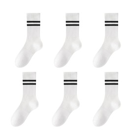 micsun 6 Pares Calcetines de Algodón para Mujer, Calcetines Deportivos con Patrón de Rayas, Calcetines Casuales de Tobillo Alto, Cómodo y Transpirable B