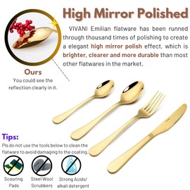 VIVANI Gold Silverware Set for 4, 16-Piece Stainless Steel Flatware, Gold Utensils, Cutlery With Knife Spoons and Forks for Home Restaurant, Dishwasher Safe