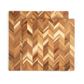 SLATE & ROYCE Acacia Wood Cutting Board Set of 2 - Herringbone Pattern Kitchen Boards - Large & Small Square Wooden Cutting Boards - Premium Charcuterie Boards - Serving Tray - With Gift Box