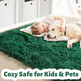 Amdrebio Deep Green Area Rug for Living Room,5x8 Rug,Fluffy Thick Rug for Bedroom,Soft Indoor Furry Rug for Kids Room,Teen,Women,Shag Modern Cool Rug for Nursery Playroom Classroom,Dark Green Carpet