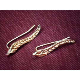 Unbranded Gold Leaf Ear Climber Earrings Crawler Pin Leaves Feather Pair Wave Cuff Lobe