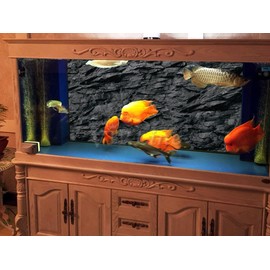 VIP. LINE 3D Effect Black Stone Texture Aquarium Background Poster Fish Tank Backdrop Decorations PVC Background (72" x 25"/ 183 x 64cm)