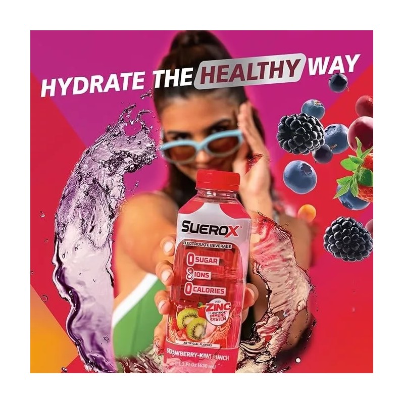 SueroX Berry Blast Zero Sugar Electrolyte Drink for Hydration 21.3