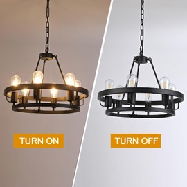 21.6 Inch Black Wagon Wheel Chandelier, 6 Light Vintage Farmhouse Light Fixture for Dining Room, Round Chandeliers for Island Kitchen Entryway Foyer Porch Bedroom, High Ceilings Living Room