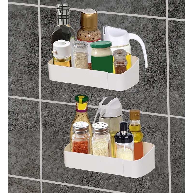 Fineget Plastic Shower Caddy Adhesive Wall Shower Shelves for Bathroom