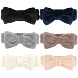 AOPRIE SPA Headbands for Washing Face Makeup Headbands with Bow Laurel Hair Band Women Facial Head Band Wrist Towel Wraps For Shower Face Mask Gray Black White Beige, 6 Pack