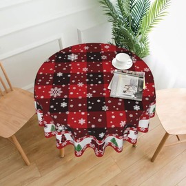 Yetta Yang Buffalo Check Red Christmas Farmhouse Deer Bear Waterproof Picnic Party Round Table Cloth Cover Decorations Fabric 60 Inch Circular Tablecloth Home Dining Room Kitchen Decor