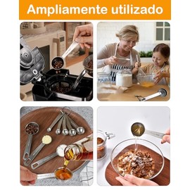 Cucharas Medidoras, Juego de 9 Piezas en Acero Inoxidable, Cucharas Medidoras de Cocina para Medir Ingredientes Secos y Lquidos, Ideal para Hornear y 