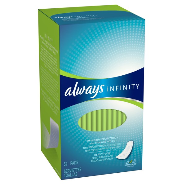 Always Infinity Feminine Pads without Wings, Super Absorbency, 32 Count - Pack of 2 (64 Total Count)