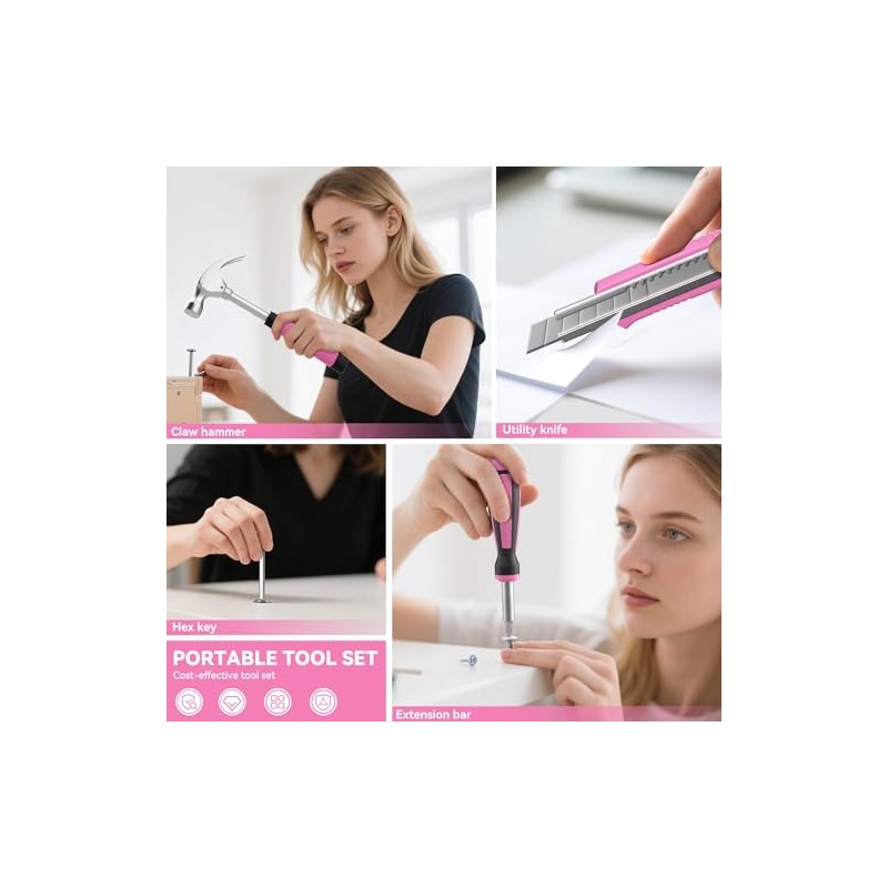 Pink Tool Kit 69 Piece Tool Kit for Women Small