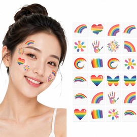 Beavorty Rainbow Face Tattoo Sticker 6 x 6 cm Temporary Tattoos for Pride Celebrations Parades and Children's Face Decoration Waterproof Skin-Friendly