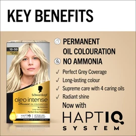 Schwarzkopf Oleo Intense Permanent Oil Colour 10-50 Light Ash Blonde Hair Dye, Perfect Grey Coverage, Conditioner with HaptIQ System, Long-Lasting Colour, Ammonia Free Hair Dye