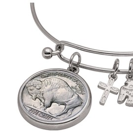 American Coin Treasures Western Charm Silver Tone Dateless Buffalo Nickel Reverse Coin Bangle Bracelet, 3 5 inch