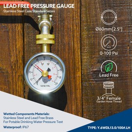 SENCTRL 0-100 psi Water Pressure Gauge Test with Lazy Hand, Lead-Free, 2-1/2" Dial Size, 3/4" Female Garden Hose Thread, IP67 Waterproof, Stainless Steel Case, for Home Potable Water, House Tube