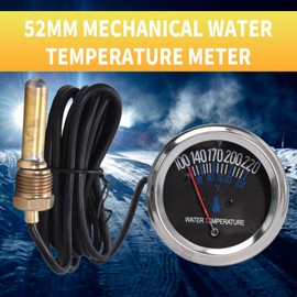 Car Water Temperature Gauge, 52mm 38-104℃ Mechanical Water Temp Gauge Universal, DC 12V Mechanical Accessories Pointer Engine Instrument (Black)