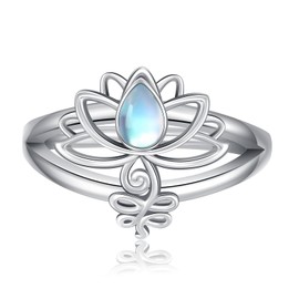 KZX Lotus Ring 925 Sterling Silver Lotus Flower Ring Lotus Ring Band Jewelry Birthday Gifts for Women Mother (Ring Size 7)